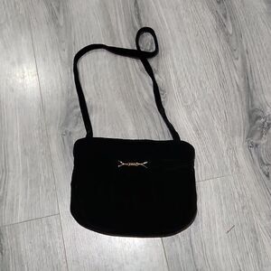 Carpet Bags of America Vintage Black Crushed Velvet Shoulder Bag